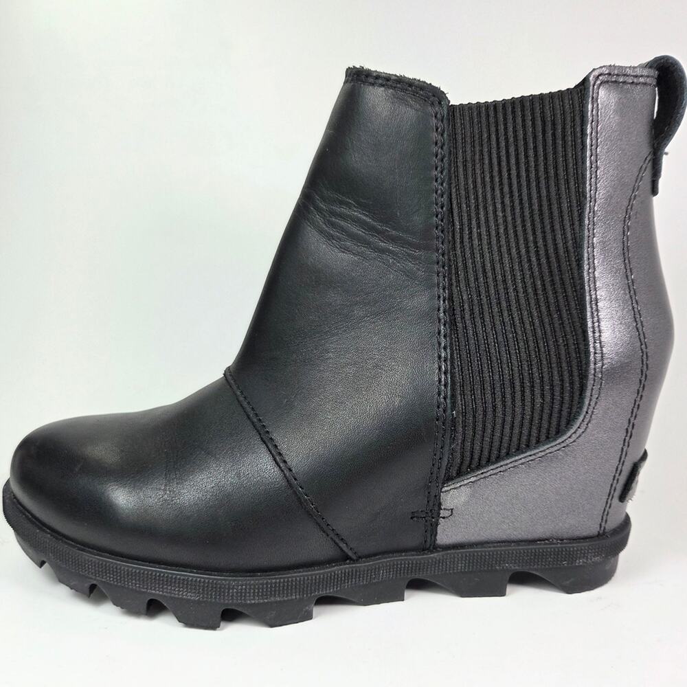 Sorel Joan Rhapsody Chelsea Waterproof Black/Pewter Hidden‑Wedge Bootie Sz 6